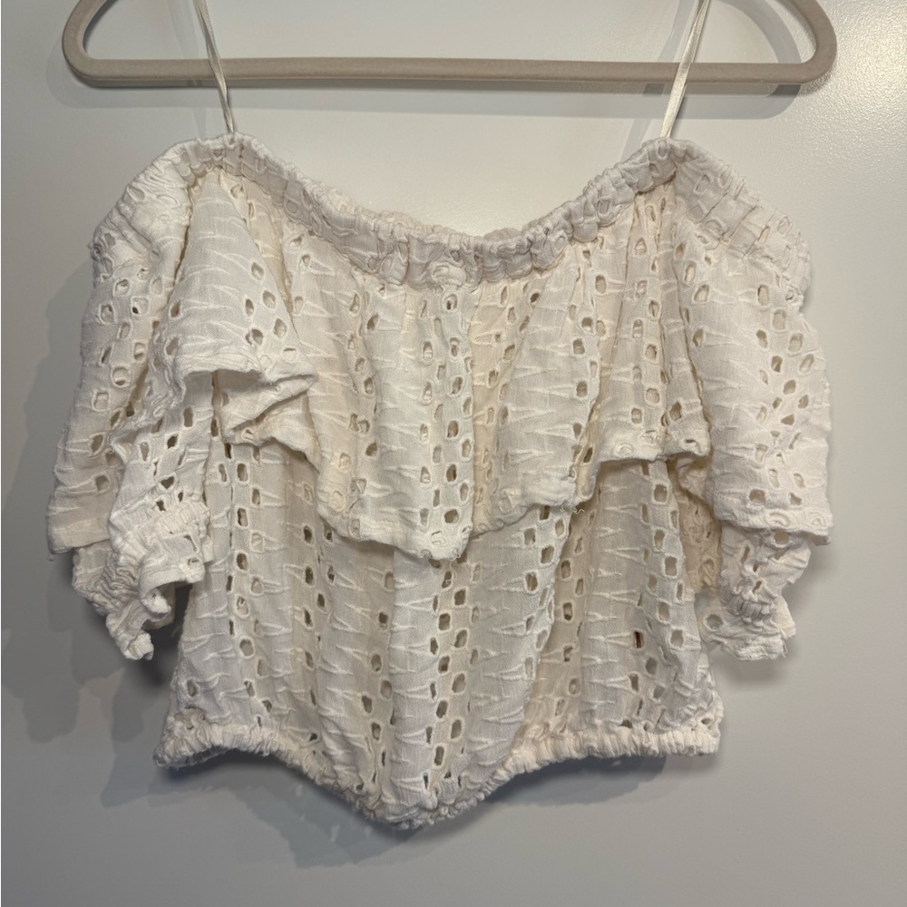 Free people cropped off the shoulder eyelet top